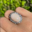 Jay Feder 14K White gold Pink Coral Diamond Halo Ring For Sale