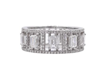 JAY FEDER 18K WHITE GOLD EMERALD DIAMOND ETERNITY BAND RING For Cheap