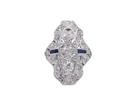 Antique Art Nouveau 1910 1.25ct Old Euro Diamond Sapphire Platinum Cocktail Ring Online Sale