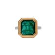 Jay Feder 18k Two Tone Gold Green Emerald and Diamond Solitaire Ring Online now