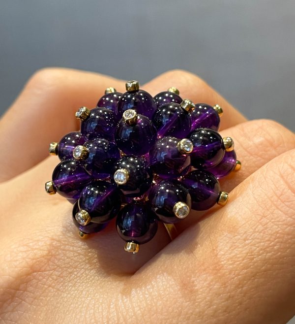 Aletto Brothers 18K Yellow Gold Amethyst Diamond Cluster Ring For Cheap