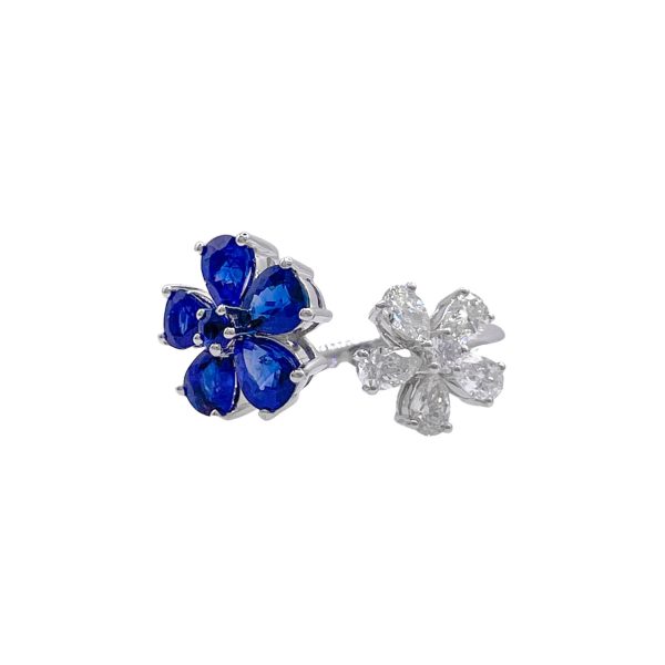 Jay Feder 18k White Gold Diamond Sapphire Flower Cluster Crossover Ring Hot on Sale