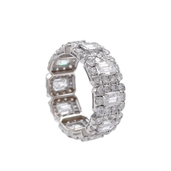 JAY FEDER 18K WHITE GOLD DIAMOND EMERALD HALO ETERNITY BAND RING Online Sale