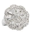 Jay Feder 18K White Gold Baguette Diamond Floral Ballerina Ring For Cheap