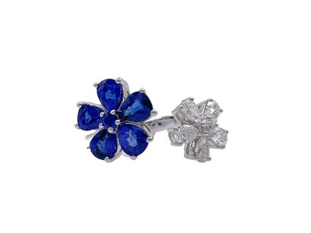 Jay Feder 18k White Gold Diamond Sapphire Flower Cluster Crossover Ring Hot on Sale