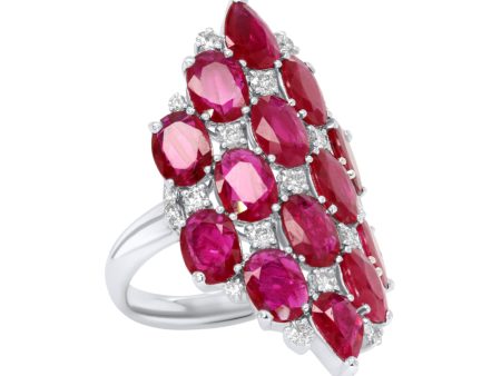 Sutra 18K White Gold Ruby & Diamond Ring For Cheap