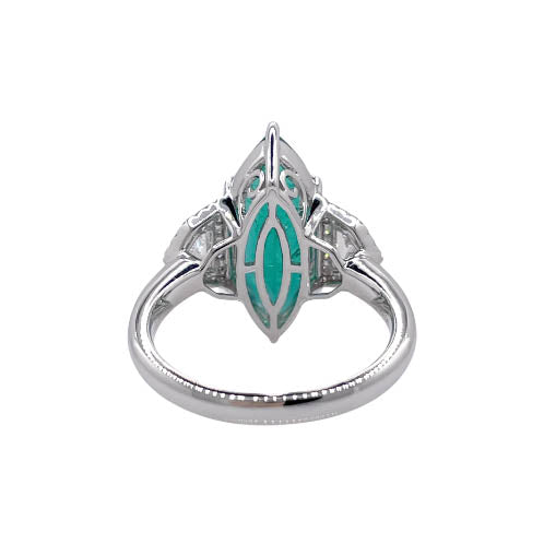 Jay Feder 18k White Gold Green Emerald and Diamond Three-stone Ring Online