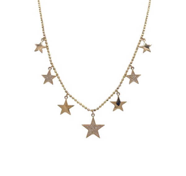 JAY FEDER 14K YELLOW GOLD DIAMOND STAR STATION NECKLACE Fashion