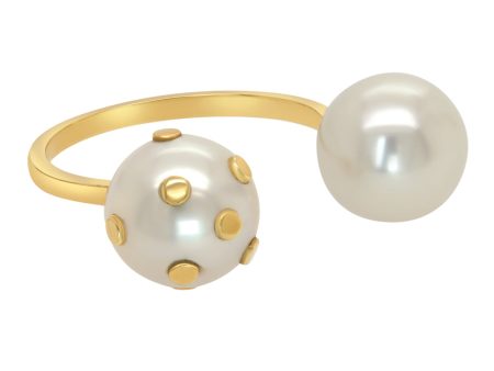 Nektar de Stagni 14K Yellow Gold Double Pearl Ring Gold Dots Ring Hot on Sale