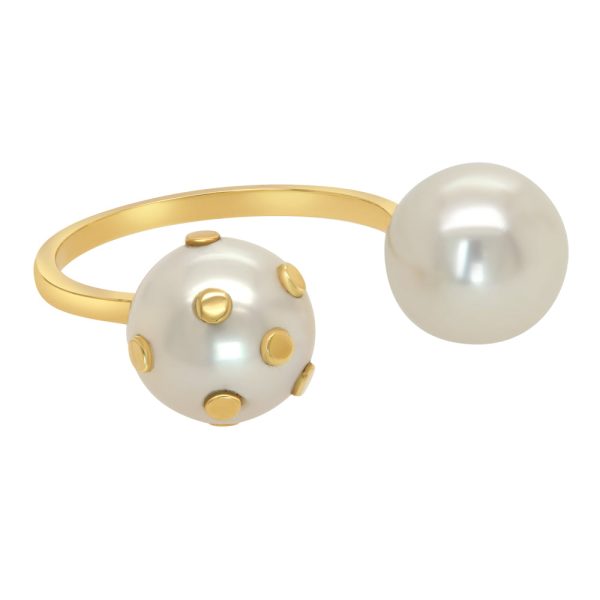 Nektar de Stagni 14K Yellow Gold Double Pearl Ring Gold Dots Ring Hot on Sale