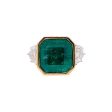 Jay Feder 18k Two Tone Gold Green Emerald and Diamond Three Stone Ring Supply