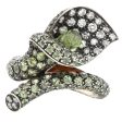 Jay Feder 18K White Gold Sterling Silver Peridot and peridotDiamond Calla Lily Ring on Sale