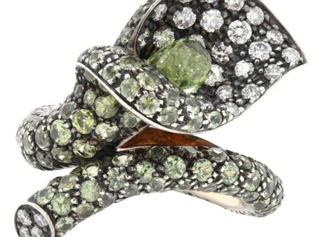 Jay Feder 18K White Gold Sterling Silver Peridot and peridotDiamond Calla Lily Ring on Sale