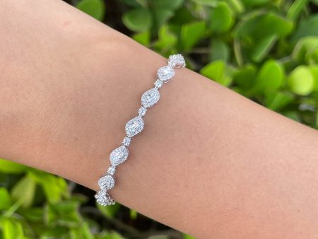 JAY FEDER 18K WHITE GOLD DIAMOND CLUSTER TENNIS BRACELET For Cheap