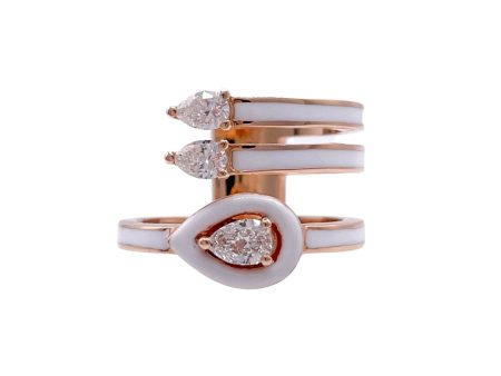 JAY FEDER 18K ROSE GOLD DIAMOND WHITE ENAMEL 3 ROW RING Online