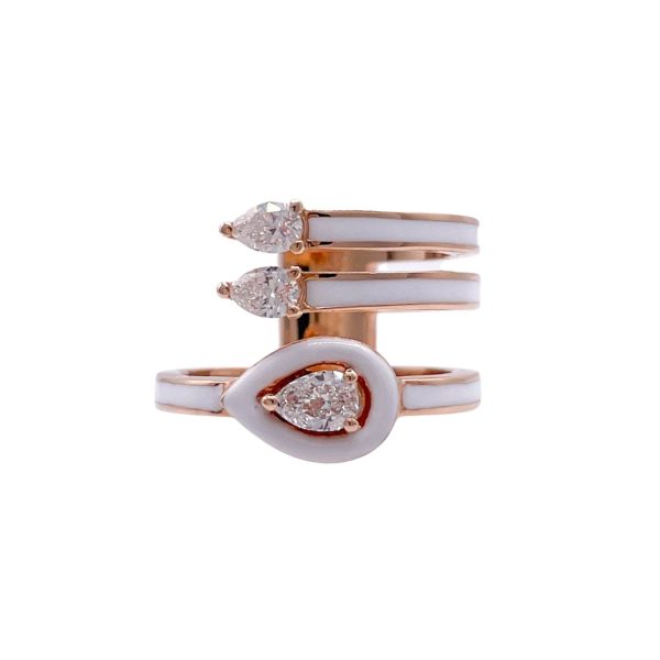 JAY FEDER 18K ROSE GOLD DIAMOND WHITE ENAMEL 3 ROW RING Online