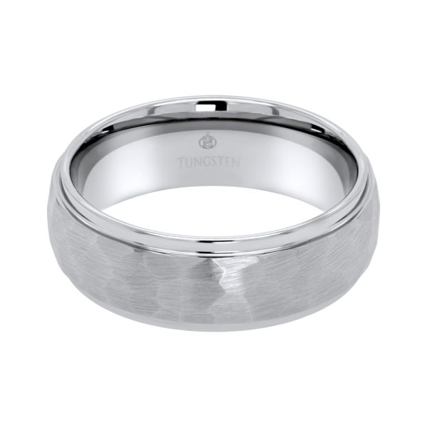 Jay Feder Tungsten Hammered Center Beveled Polished Edge Ring Hot on Sale