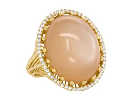 Roule & Co. 18K Yellow Gold Peach Moonstone diamond Cocktail Ring Online Sale