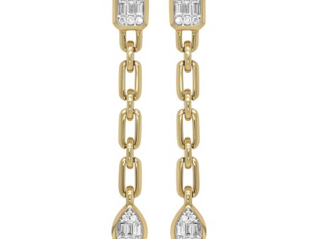 Jay Feder 14K Yellow Gold Diamond Paperclip Pear Shape Dangle Earrings Sale