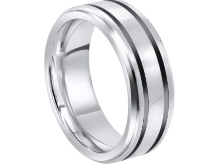 Jay Feder Matte Titanium Band  Black Lines Ring Online Sale