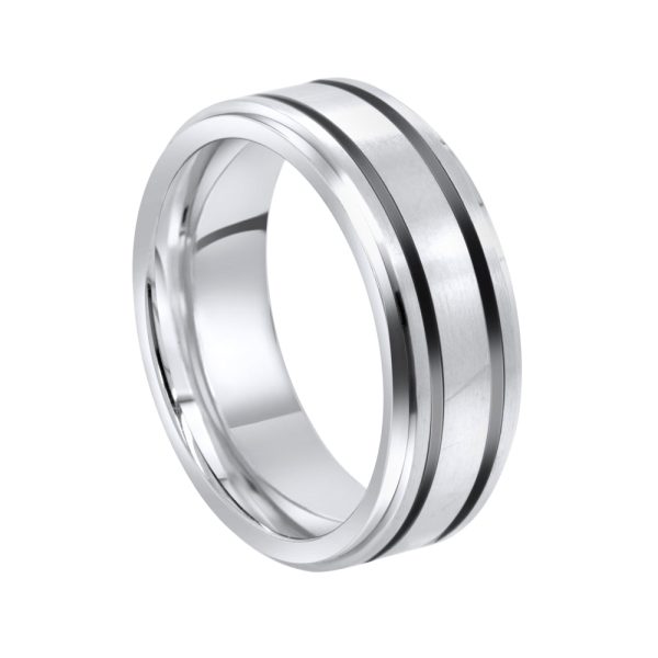 Jay Feder Matte Titanium Band  Black Lines Ring Online Sale