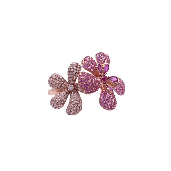 Jay Feder 14k Rose Gold Pink Sapphire and Diamond Flowers Ring Cheap