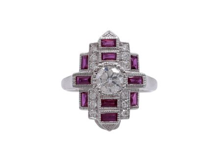 JAY FEDER 18K WHITE GOLD DIAMOND RUBY DECO RING Supply