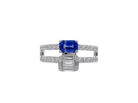 JAY FEDER 14K WHITE GOLD DIAMOND BLUE SAPPHIRE BAND RING Online Sale