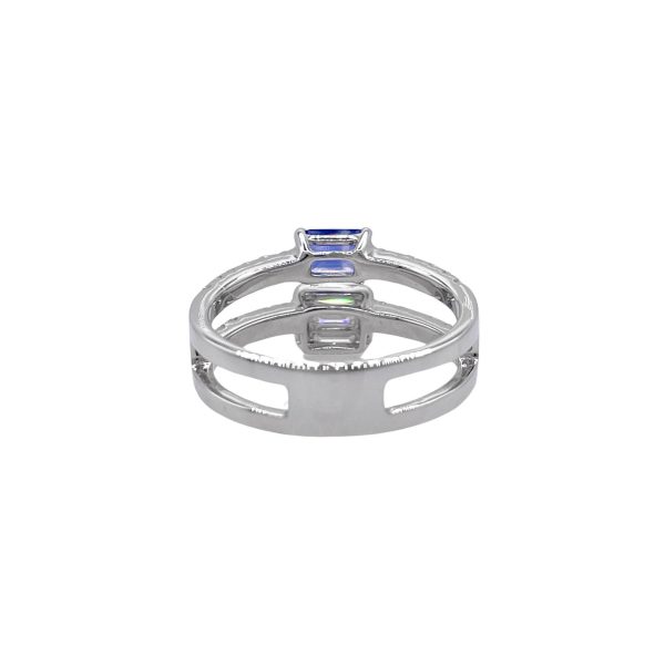 JAY FEDER 14K WHITE GOLD DIAMOND BLUE SAPPHIRE BAND RING Online Sale