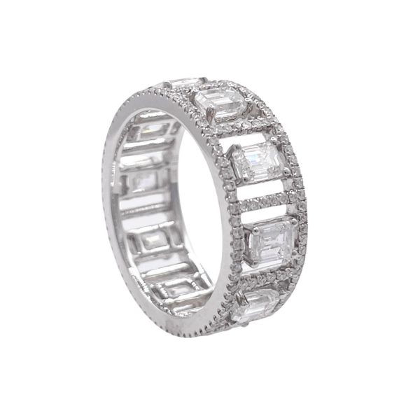 JAY FEDER 18K WHITE GOLD EMERALD DIAMOND ETERNITY BAND RING For Cheap