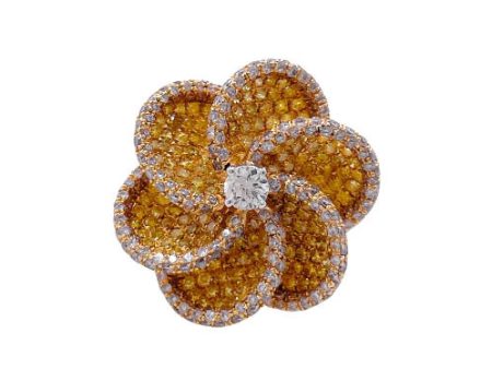 Jay Feder 18k Yellow Gold Yellow Pink and White Diamond Flower Ring Hot on Sale