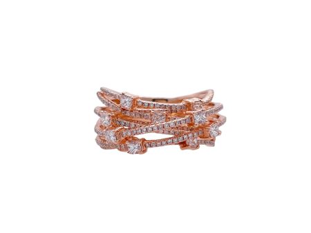 Jay Feder 14k Rose Gold Princess and Round Diamond Multi Line Band Ring Online now