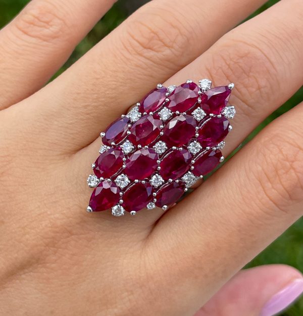 Sutra 18K White Gold Ruby & Diamond Ring For Cheap