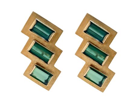 VINTAGE 14K YELLOW GOLD GREEN TOURMALINE EARRINGS Online Hot Sale