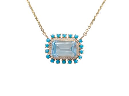 JAY FEDER 14K YELLOW GOLD AQUAMARINE TURQUOISE PENDANT NECKLACE Fashion