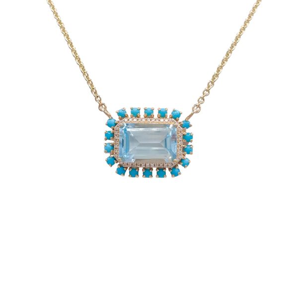 JAY FEDER 14K YELLOW GOLD AQUAMARINE TURQUOISE PENDANT NECKLACE Fashion