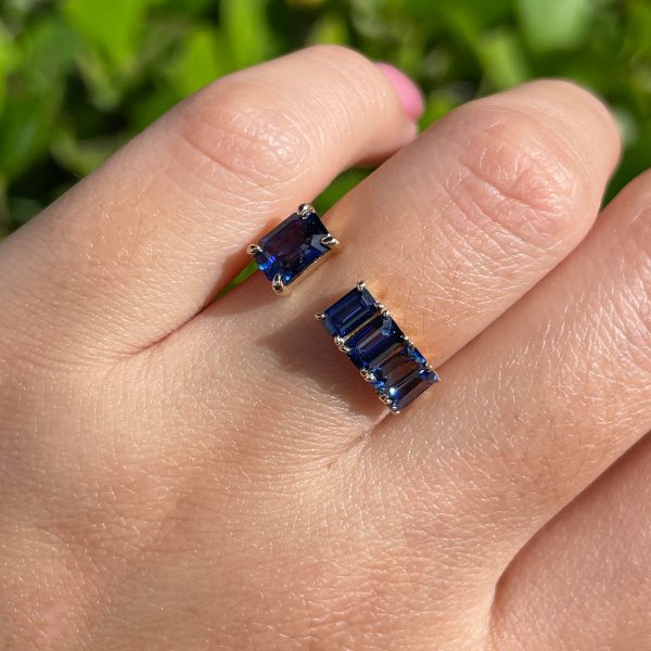 Jay Feder 14k Yellow Gold Step cut Sapphire 5 Stone Band Ring Online