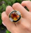 Jay Feder 18K Yellow gold diamond onyx citrine ring Sale