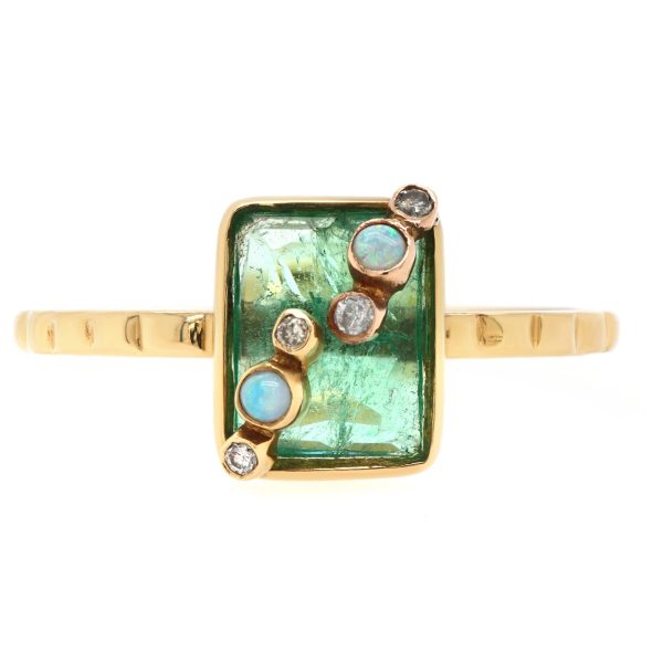 Jay Feder 14K Yellow gold Zambian Emerald Opal Diamond Ring Online