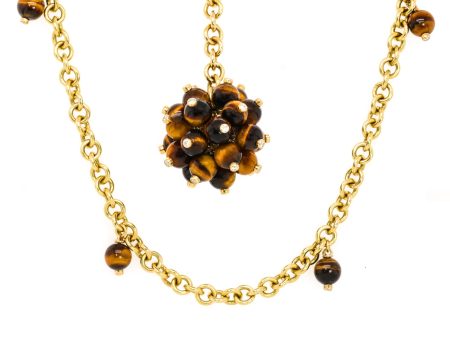 Aletto Brothers 18K Yellow Gold Tiger Eye Diamond Pom Pom Lariat Pendant Fashion