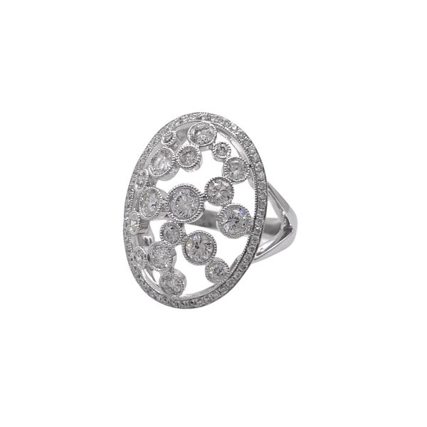 JAY FEDER 18K WHITE GOLD DIAMOND BEZEL SET OVAL RING Online Hot Sale