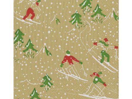 Winter Sports Paper Cocktail Napkins in Gold For Sale