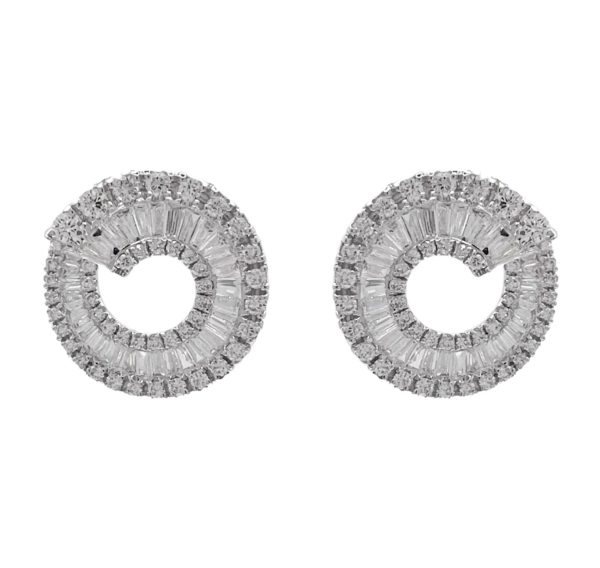 JAY FEDER 18K WHITE GOLD DIAMOND C SHAPE EARRINGS For Cheap