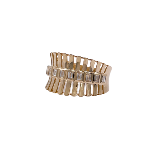 Jay Feder 14k yellow Gold Baguette Diamond Band Ring Cheap