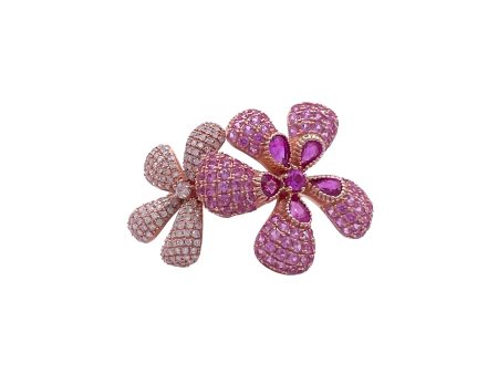 Jay Feder 14k Rose Gold Pink Sapphire and Diamond Flowers Ring Cheap